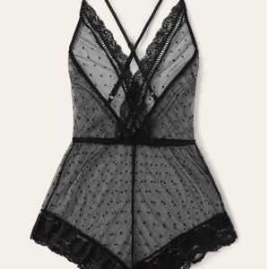 Eyelash Lace Crisscross Sheer Teddy Bodysuit